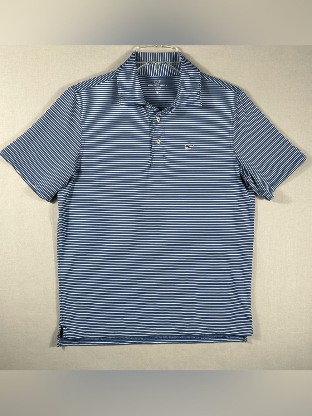 Vineyard Vines Performance Polo Mens Large Blue White Stripe Golf Tech